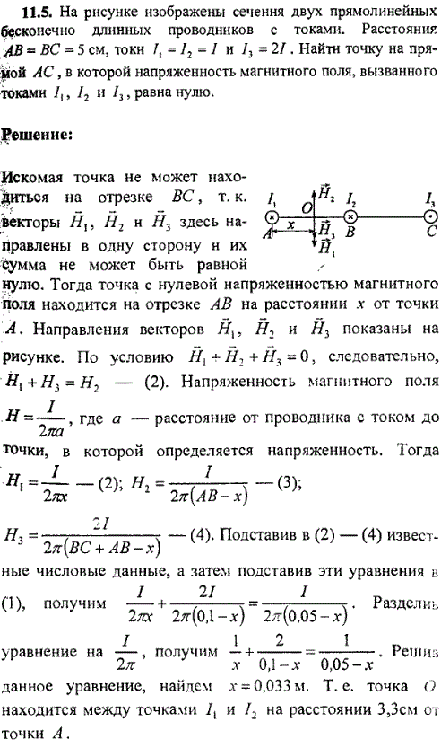 На рисунке изображены сечения двух параллельных прямолинейных длинных проводников