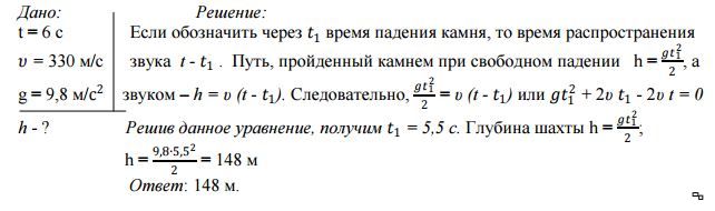 Звук падения камня. Глубина Шахты скорость звука. Скорость падения ка мн. Определите глубину Шахты. Камень падает в шахту через 6 с слышен.